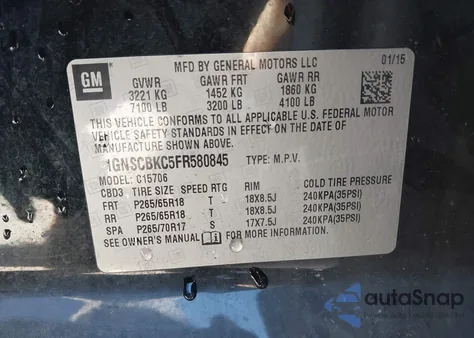 2015 Chevrolet Tahoe Lt from USA, damaged, VIN 1GNSCBKC5FR580845